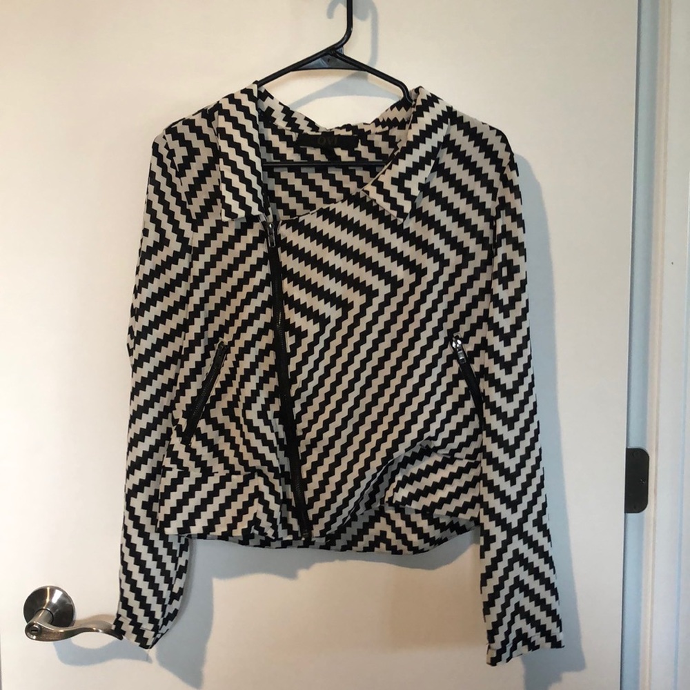 Black/White Jacket with Asymmetrical Zipper Detail